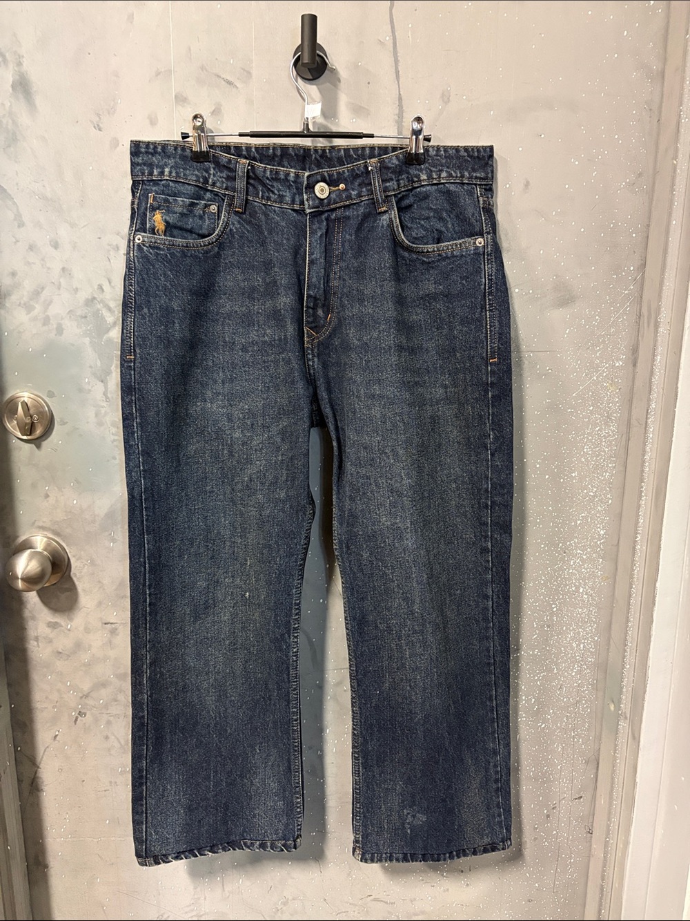 Polo by Ralph Lauren Dark Blue Relaxed Jeans with Embroidered Pocket 34 in Waist